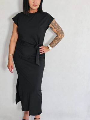 Sukienka midi z wiązaniem czarna