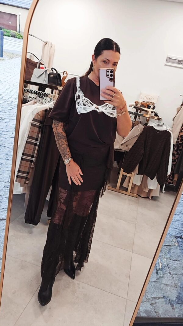 Spódnica maxi koronka czekolada