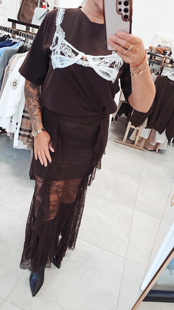 Spódnica maxi koronka czekolada