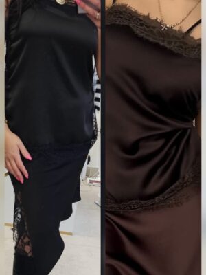 Satynowy top koronką