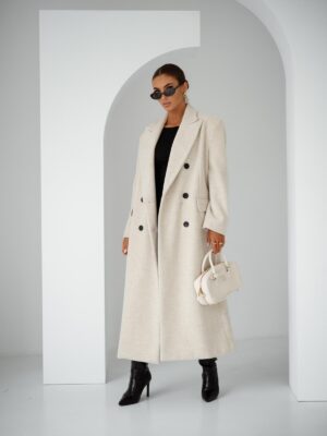 Płaszcz dwurzędowy jodełka ecru