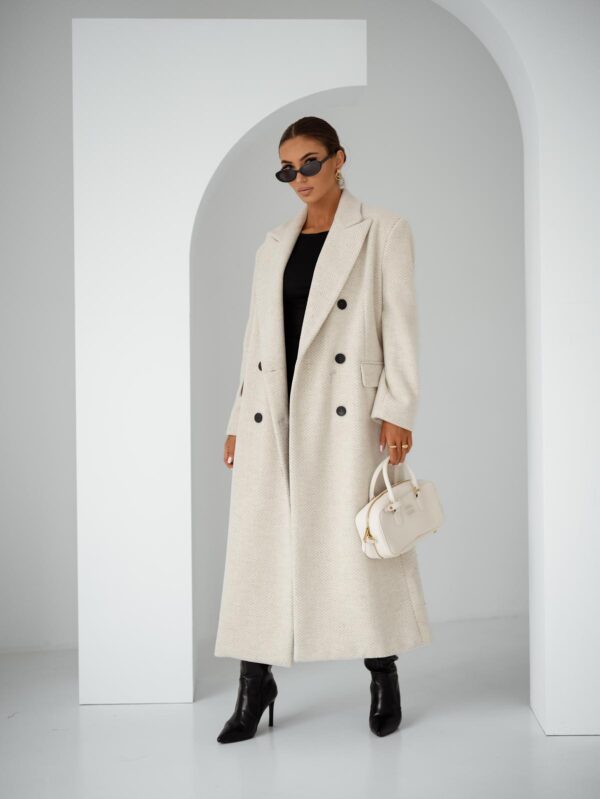 Płaszcz dwurzędowy jodełka ecru