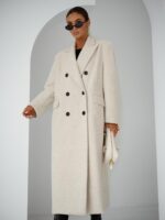 Płaszcz dwurzędowy jodełka ecru