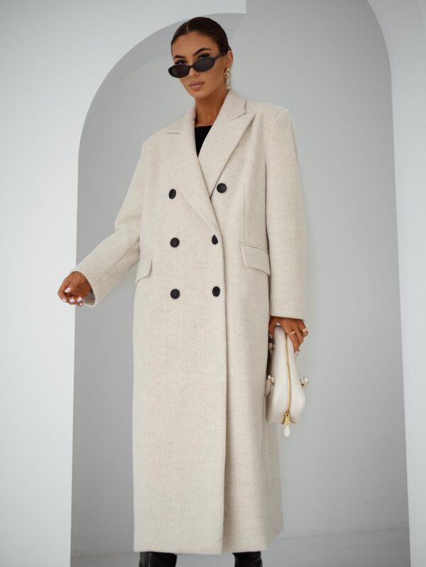 Płaszcz dwurzędowy jodełka ecru