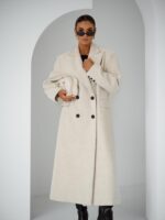 Płaszcz dwurzędowy jodełka ecru