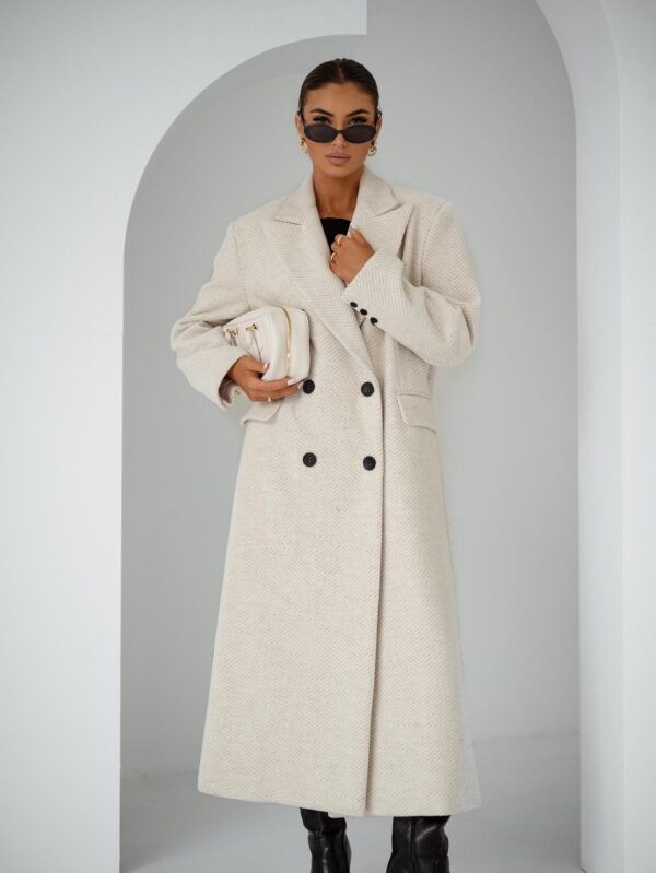 Płaszcz dwurzędowy jodełka ecru