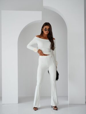 Spodnie dzianinowe ELISABETH prążek ecru