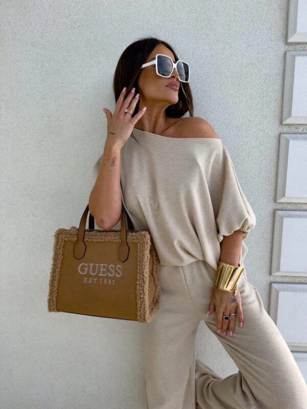 Komplet LUXE prążek – jasny beż