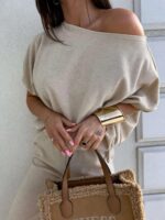 Komplet LUXE prążek – jasny beż
